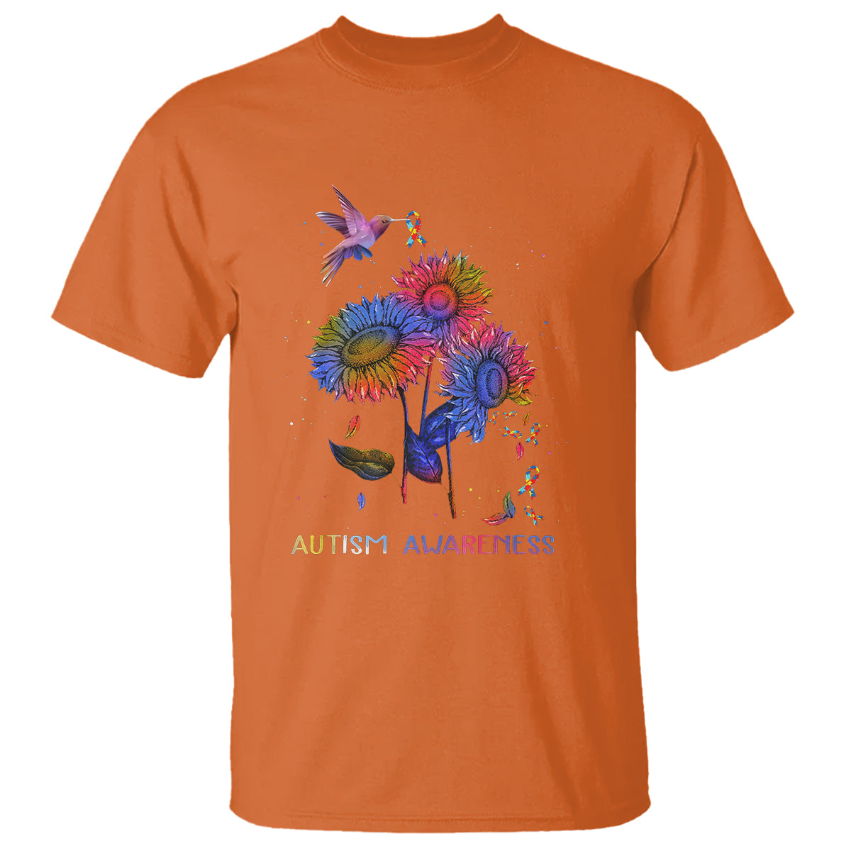 Autism Awareness T Shirt Colorful Sunflower With Bird Spectrum Ribbon - Wonder Print Shop
