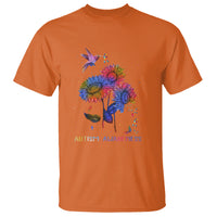 Autism Awareness T Shirt Colorful Sunflower With Bird Spectrum Ribbon - Wonder Print Shop