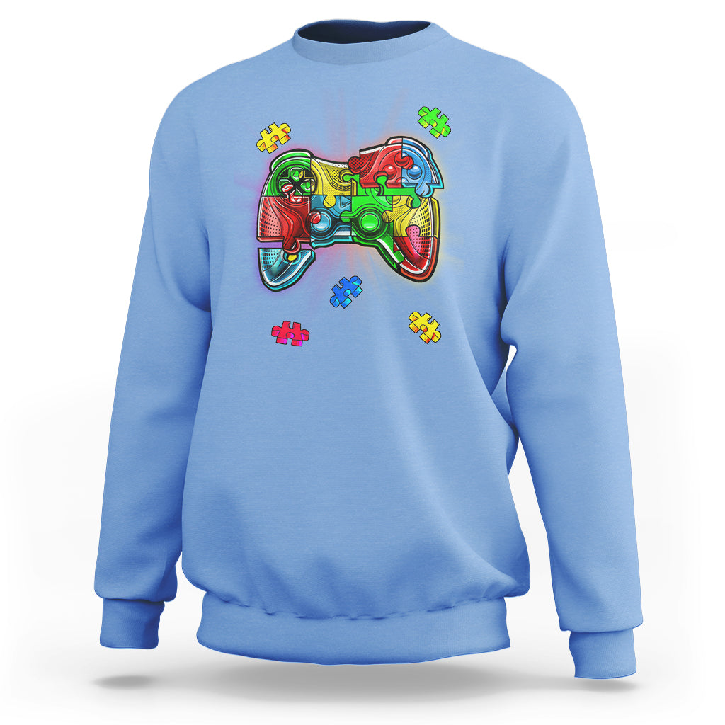 Autism Awareness Gamer Sweatshirt Video Game Control Puzzle Piece - Wonder Print Shop