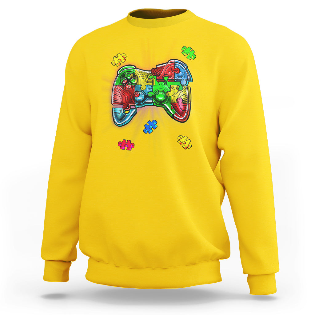 Autism Awareness Gamer Sweatshirt Video Game Control Puzzle Piece - Wonder Print Shop