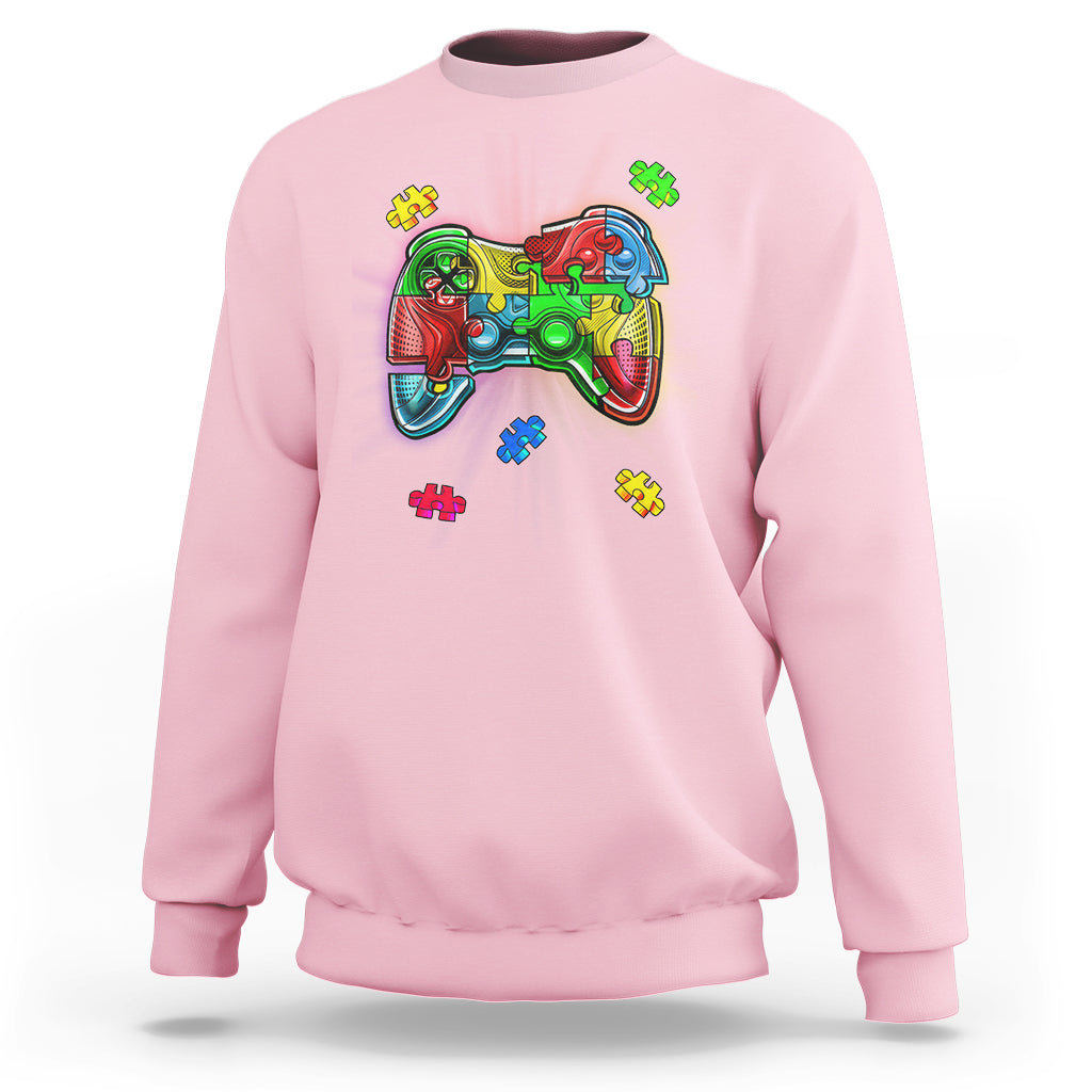 Autism Awareness Gamer Sweatshirt Video Game Control Puzzle Piece - Wonder Print Shop
