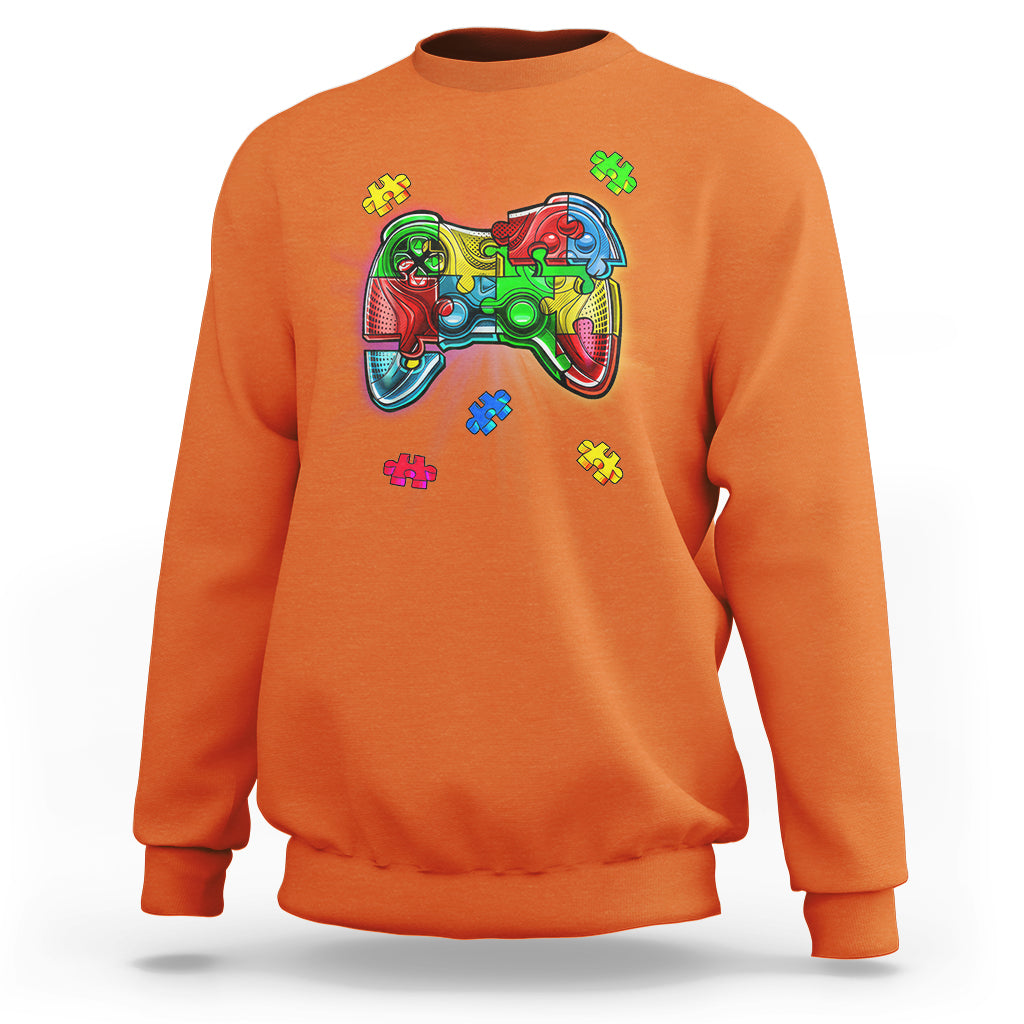Autism Awareness Gamer Sweatshirt Video Game Control Puzzle Piece - Wonder Print Shop