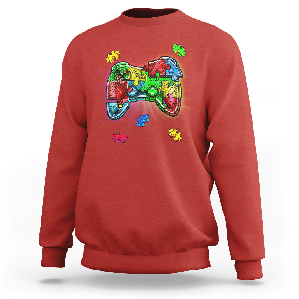 Autism Awareness Gamer Sweatshirt Video Game Control Puzzle Piece - Wonder Print Shop