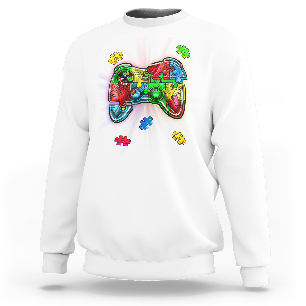 Autism Awareness Gamer Sweatshirt Video Game Control Puzzle Piece - Wonder Print Shop