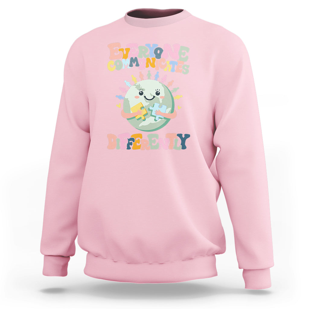 Autism Acceptance Sweatshirt Everyone Communicates Differently Embrace Autism Be Kind - Wonder Print Shop