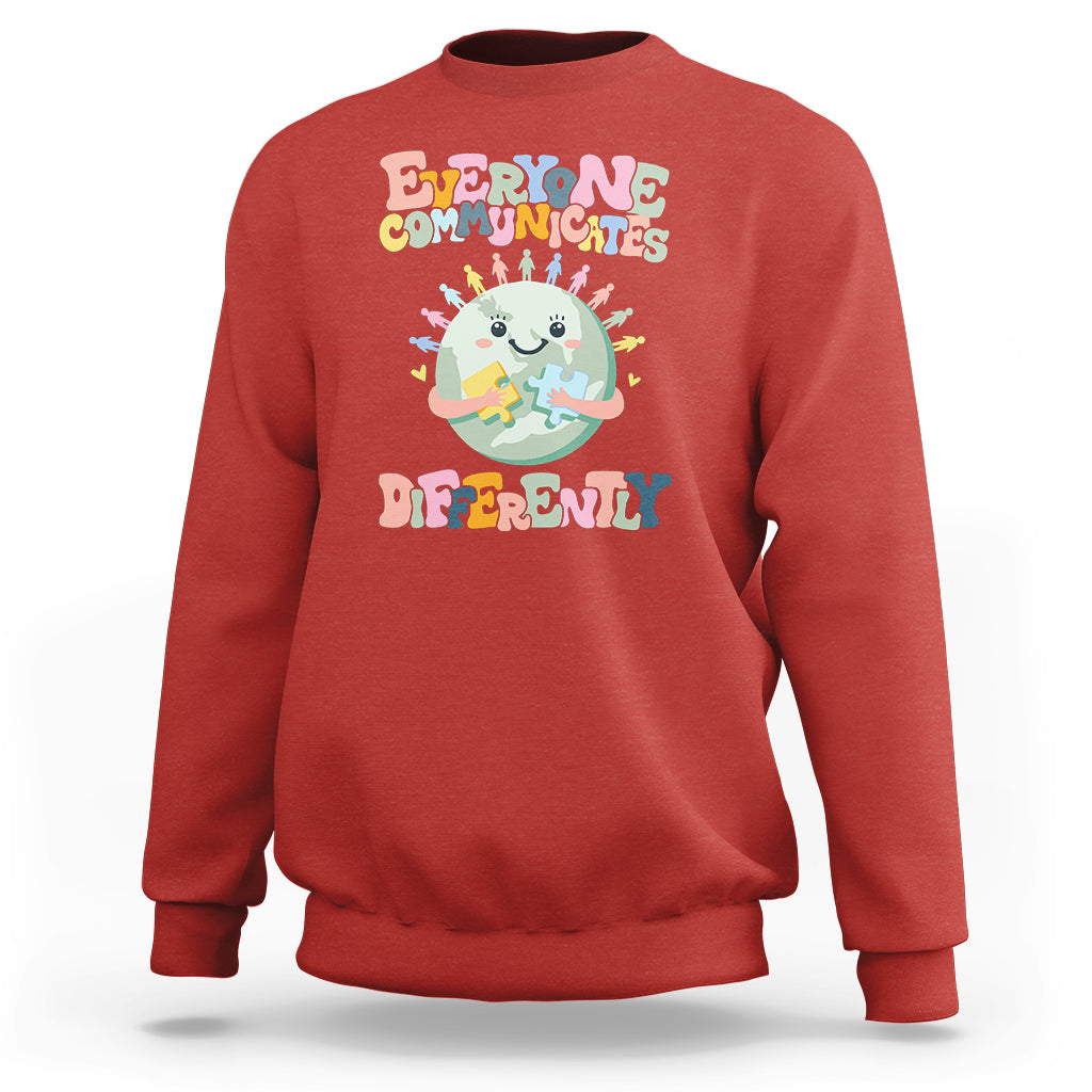 Autism Acceptance Sweatshirt Everyone Communicates Differently Embrace Autism Be Kind - Wonder Print Shop
