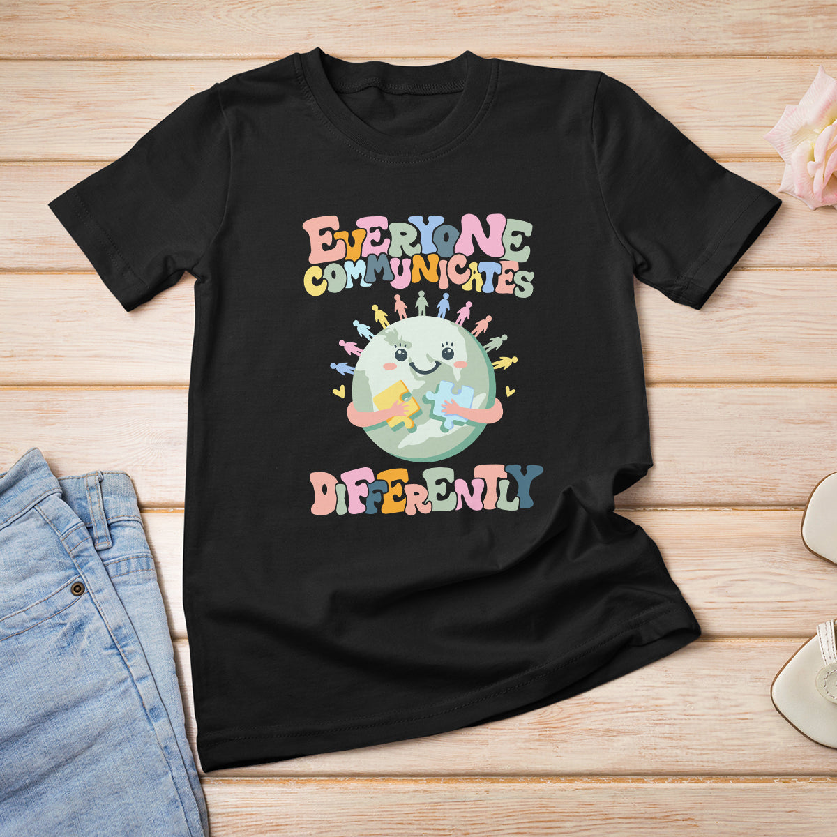 Autism Acceptance T Shirt For Women Everyone Communicates Differently Embrace Autism Be Kind - Wonder Print Shop