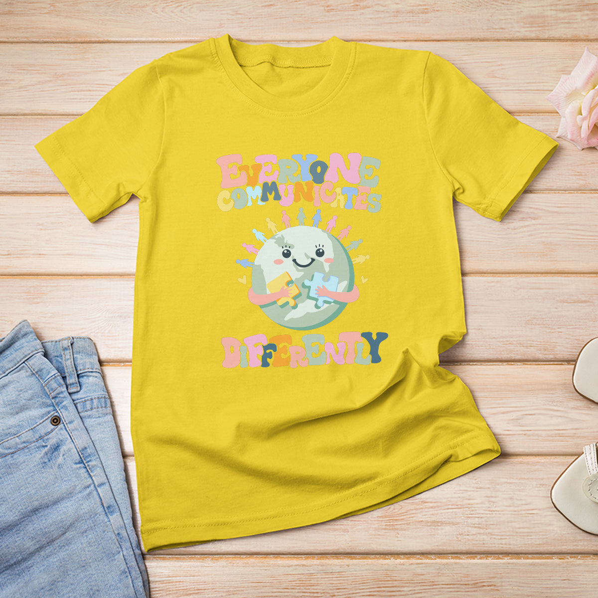 Autism Acceptance T Shirt For Women Everyone Communicates Differently Embrace Autism Be Kind - Wonder Print Shop