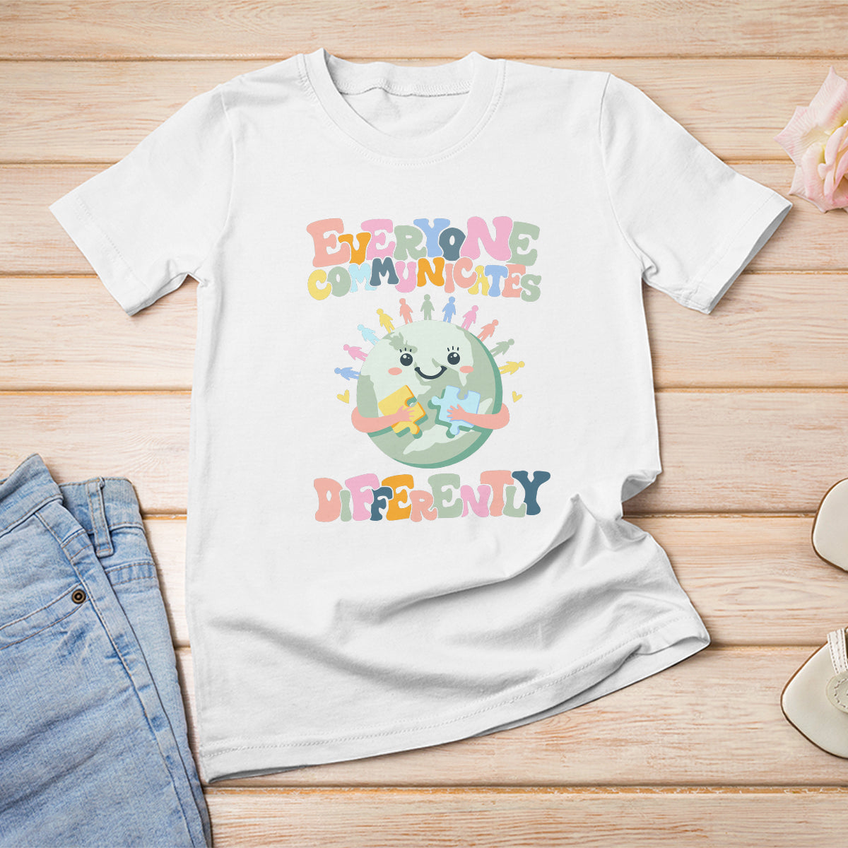 Autism Acceptance T Shirt For Women Everyone Communicates Differently Embrace Autism Be Kind - Wonder Print Shop