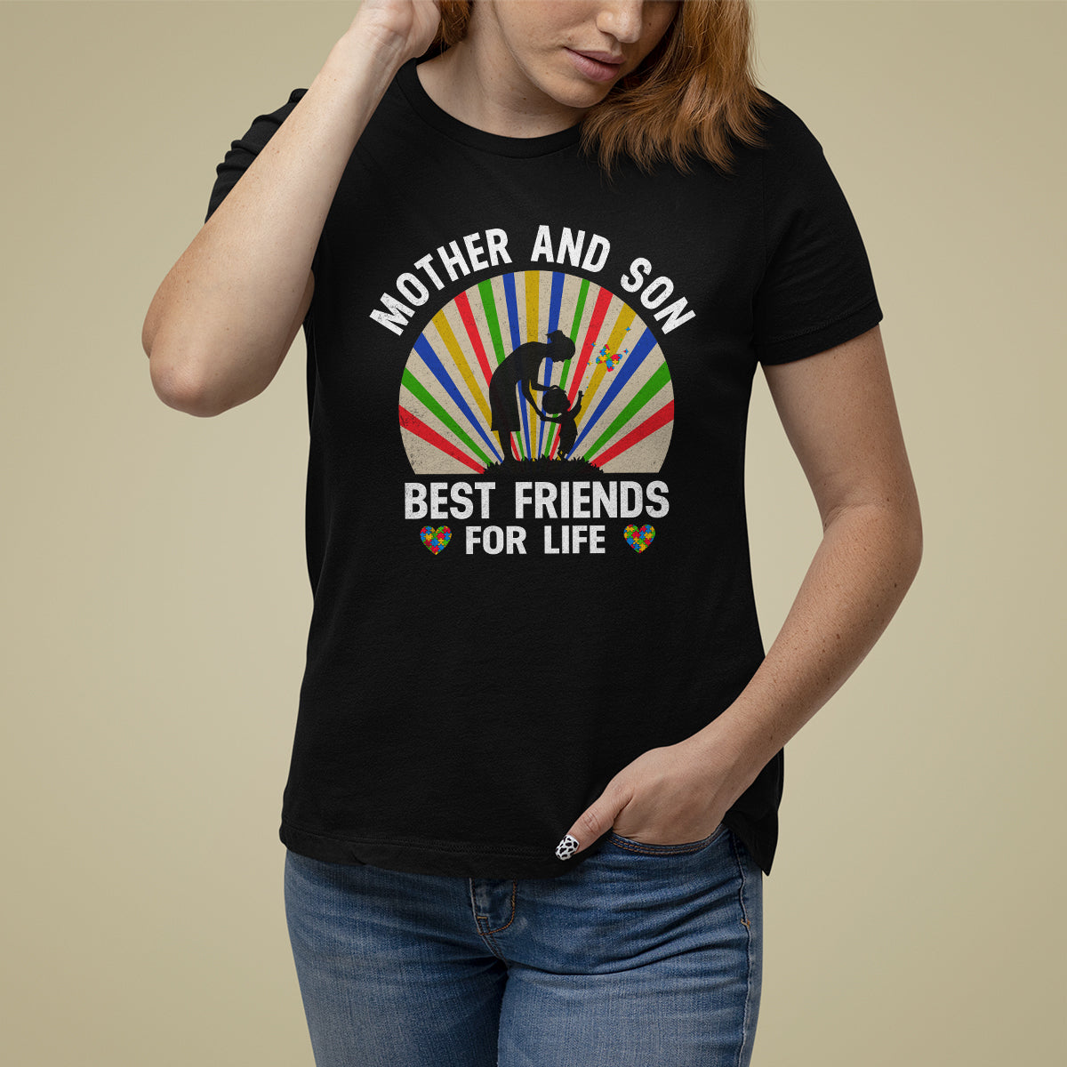 Autism Mom T Shirt For Women Mother And Son Best Friends For Life Retro - Wonder Print Shop