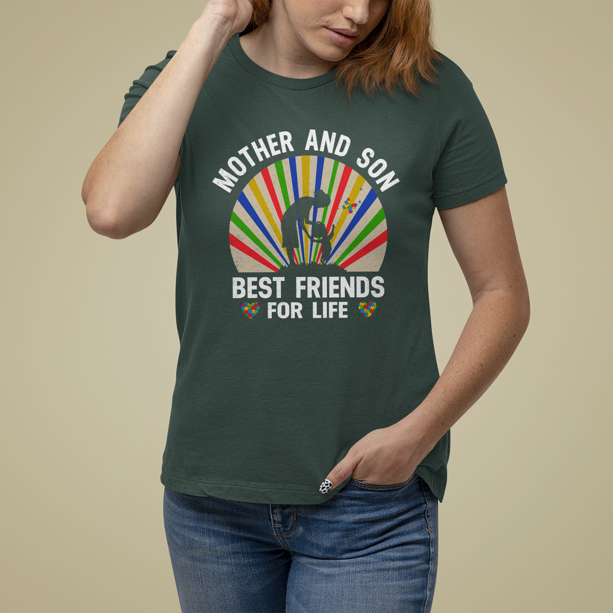 Autism Mom T Shirt For Women Mother And Son Best Friends For Life Retro - Wonder Print Shop