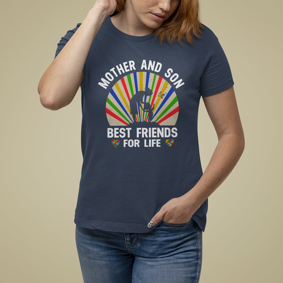 Autism Mom T Shirt For Women Mother And Son Best Friends For Life Retro - Wonder Print Shop