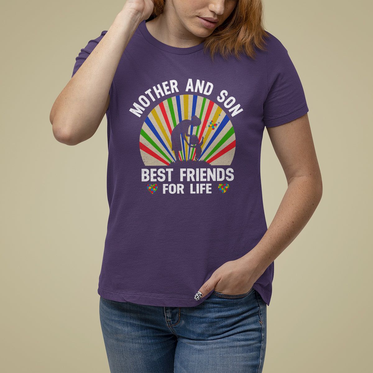 Autism Mom T Shirt For Women Mother And Son Best Friends For Life Retro - Wonder Print Shop