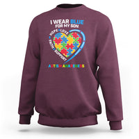 Autism Parents Sweatshirt I Wear Blue For My Son, Understanding Acceptance Courage Strength, Puzzle Heart - Wonder Print Shop