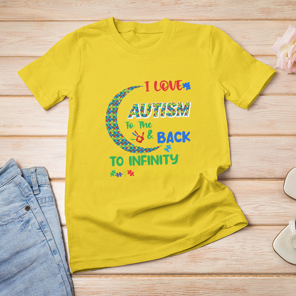 Embrace Autism T Shirt For Women I Love Some With Autism To The Moon And Back To Infinity And Beyond Puzzle - Wonder Print Shop