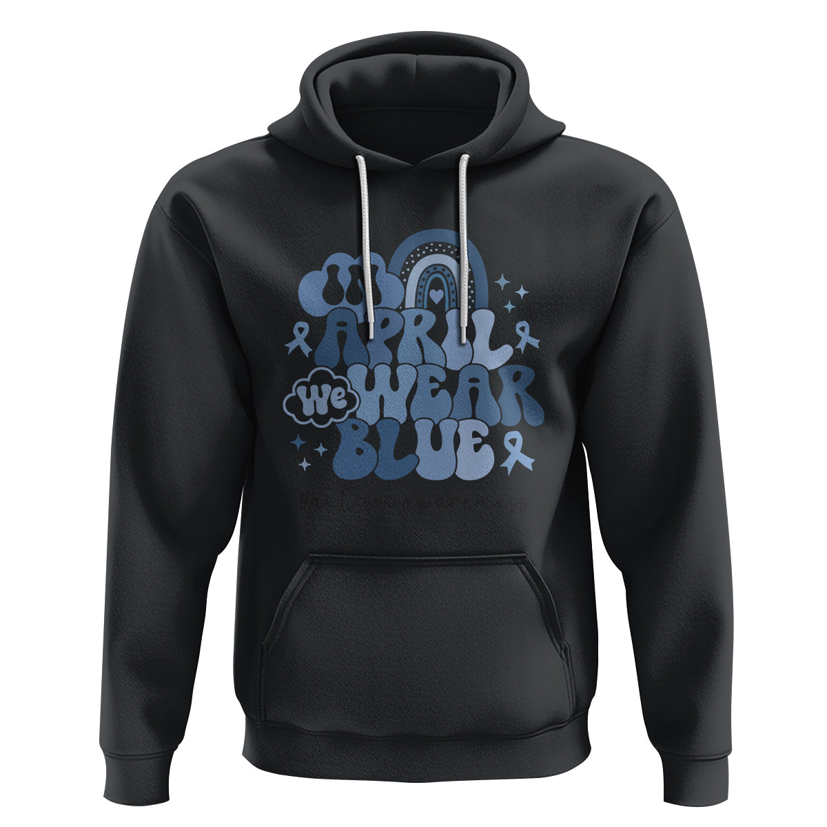 Autism Awareness Hoodie In April We Wear Blue Rainbow Retro Groovy - Wonder Print Shop