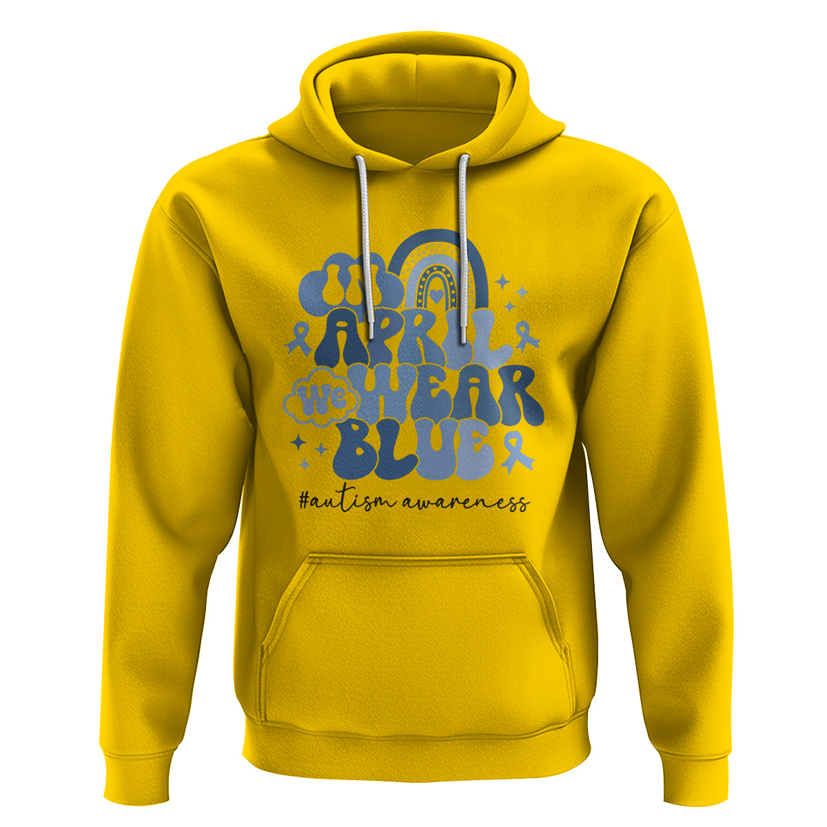 Autism Awareness Hoodie In April We Wear Blue Rainbow Retro Groovy - Wonder Print Shop