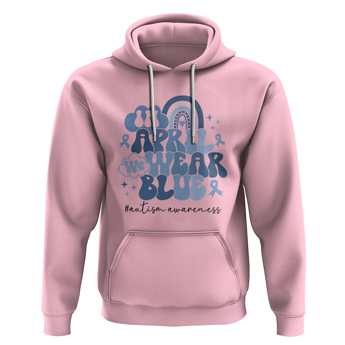 Autism Awareness Hoodie In April We Wear Blue Rainbow Retro Groovy - Wonder Print Shop