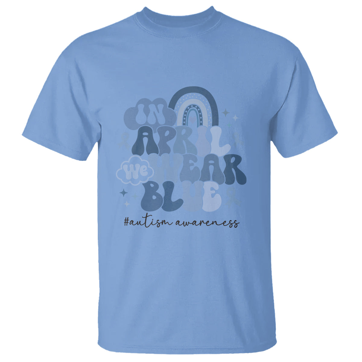 Autism Awareness T Shirt In April We Wear Blue Rainbow Retro Groovy - Wonder Print Shop