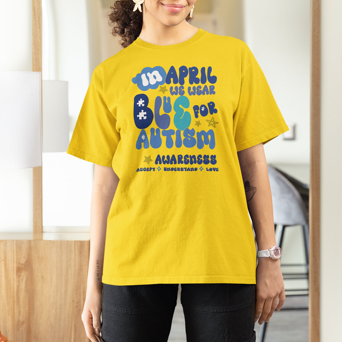 Autism Awareness T Shirt For Women In April We Wear Blue Accept Understand Love - Wonder Print Shop