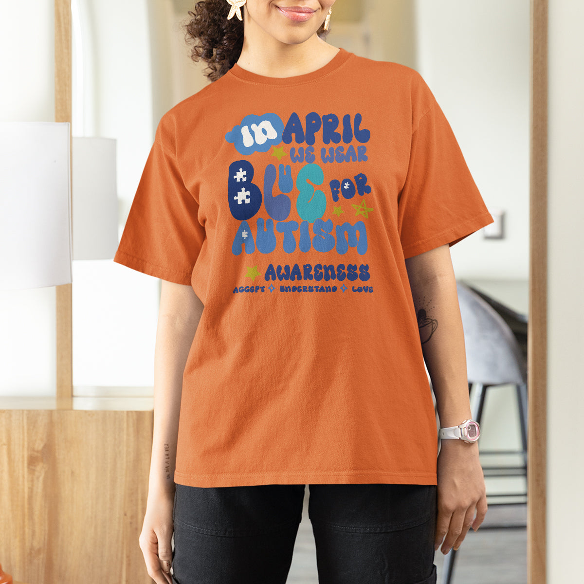 Autism Awareness T Shirt For Women In April We Wear Blue Accept Understand Love - Wonder Print Shop