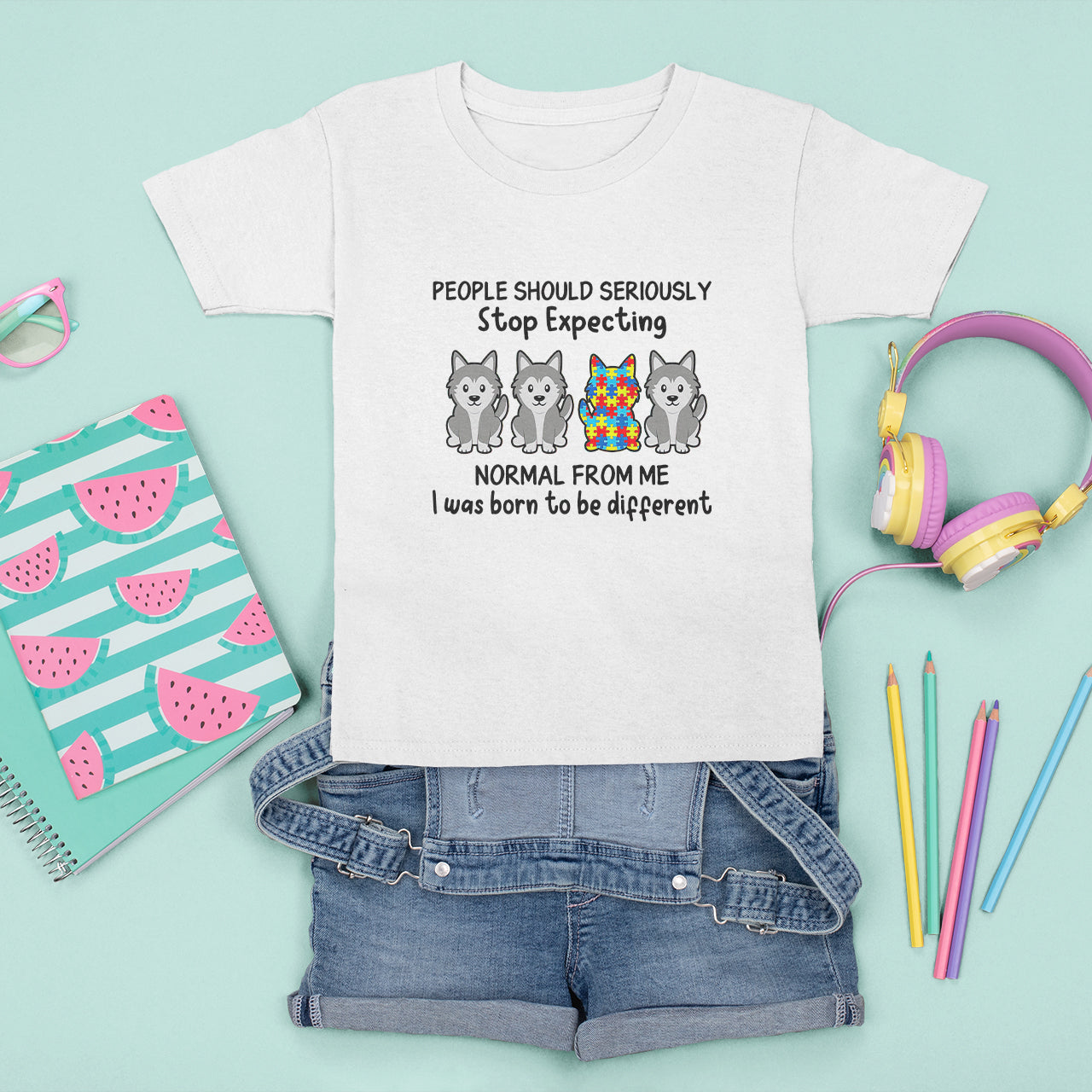 Cute Dog Autism T Shirt For Kid People Should Seriously Stop Expecting I Was Born To Be Different - Wonder Print Shop