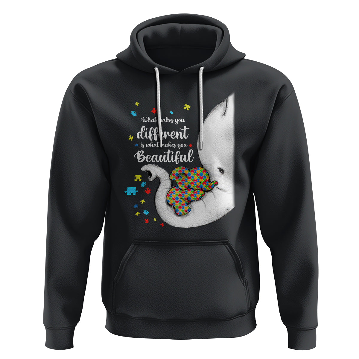 Elephant Autism Hoodie What Makes You Different Is What Makes You Beautiful Puzzle Pieces - Wonder Print Shop