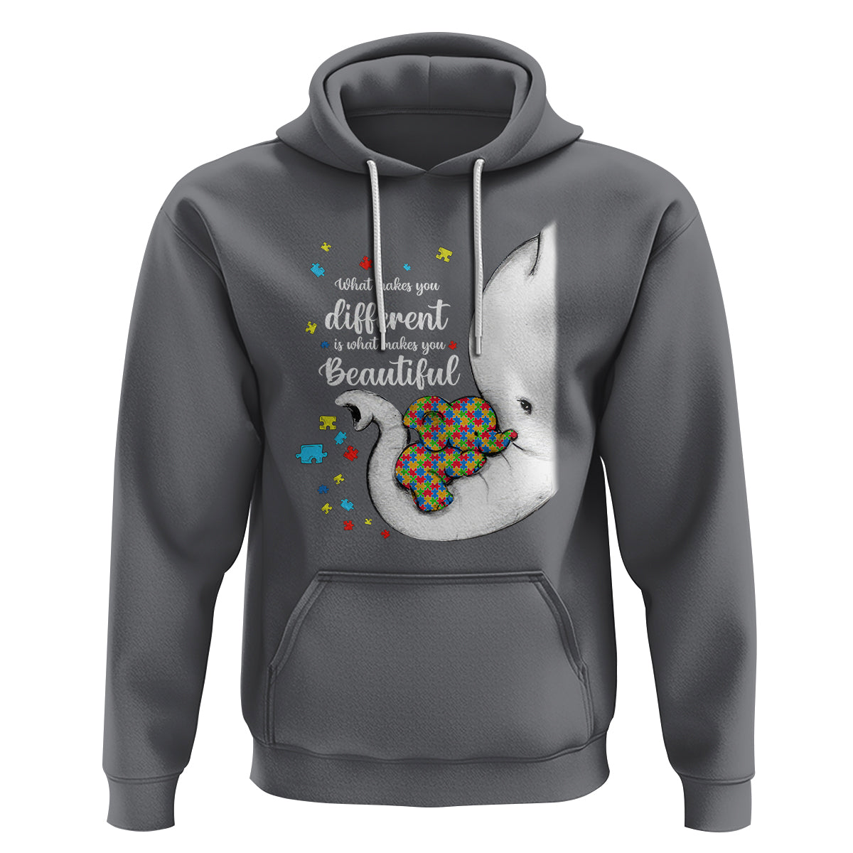 Elephant Autism Hoodie What Makes You Different Is What Makes You Beautiful Puzzle Pieces - Wonder Print Shop
