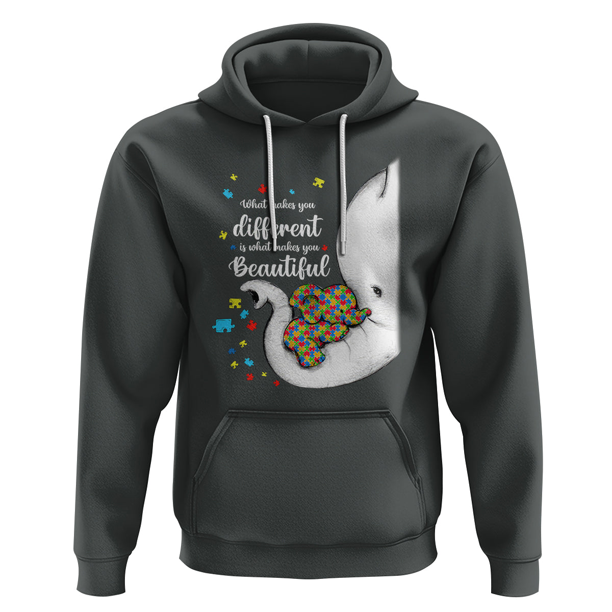 Elephant Autism Hoodie What Makes You Different Is What Makes You Beautiful Puzzle Pieces - Wonder Print Shop