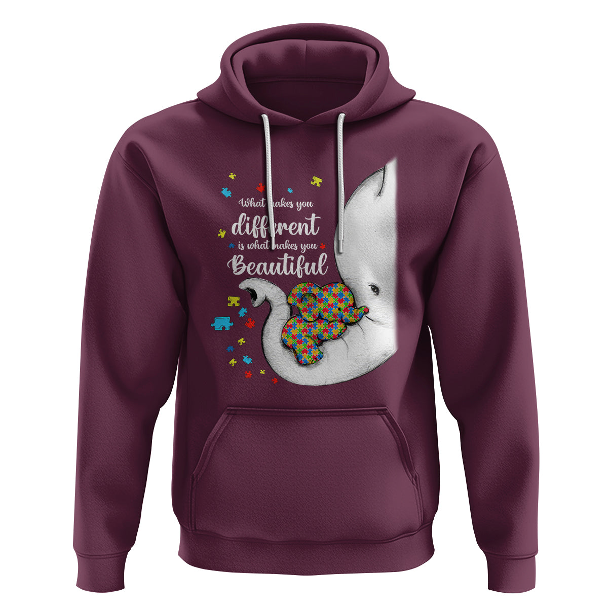 Elephant Autism Hoodie What Makes You Different Is What Makes You Beautiful Puzzle Pieces - Wonder Print Shop