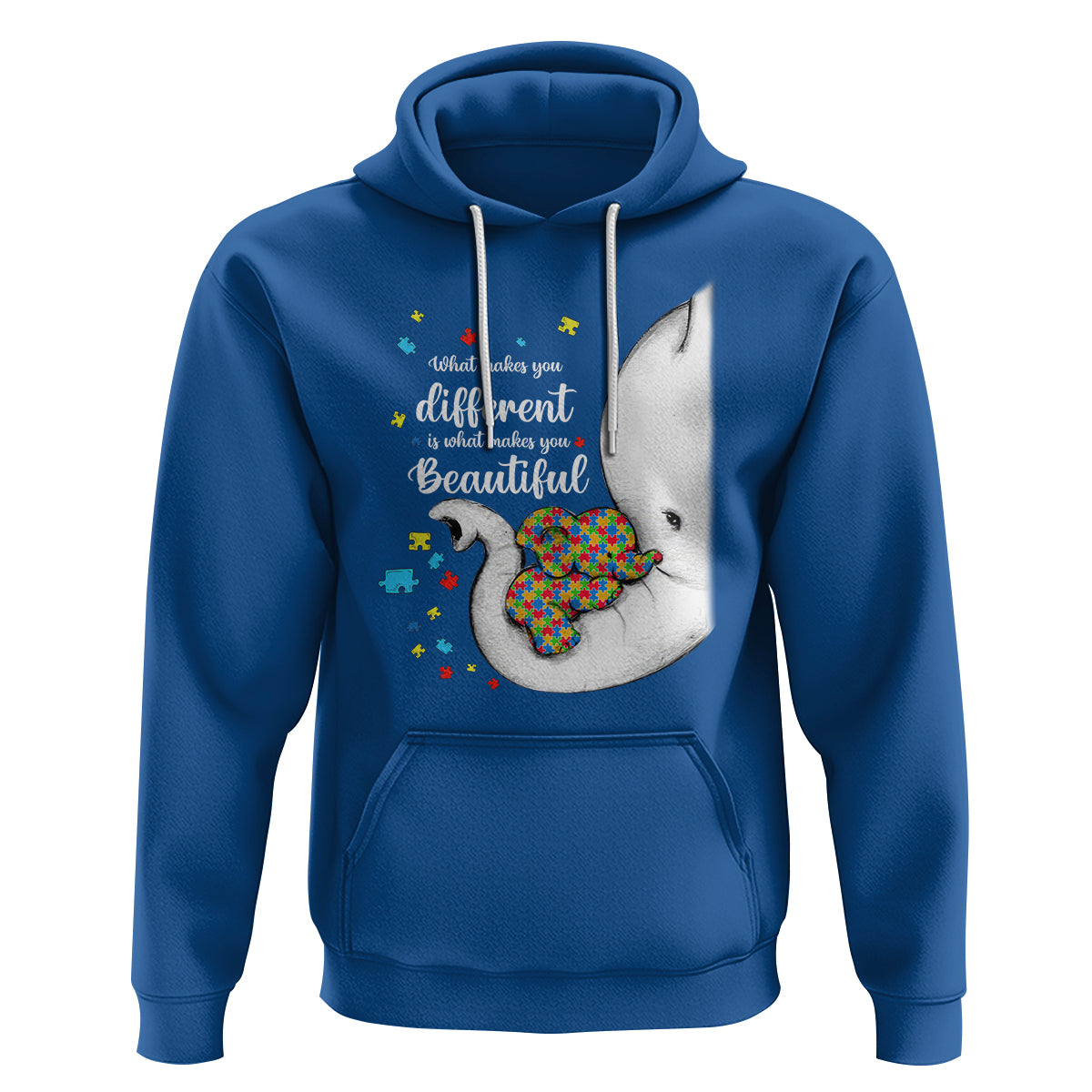 Elephant Autism Hoodie What Makes You Different Is What Makes You Beautiful Puzzle Pieces - Wonder Print Shop