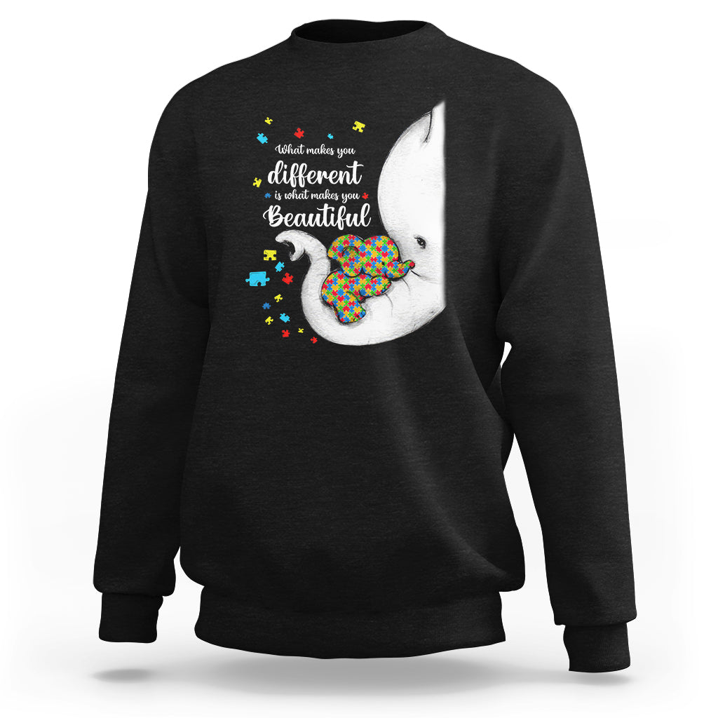 Elephant Autism Sweatshirt What Makes You Different Is What Makes You Beautiful Puzzle Pieces - Wonder Print Shop