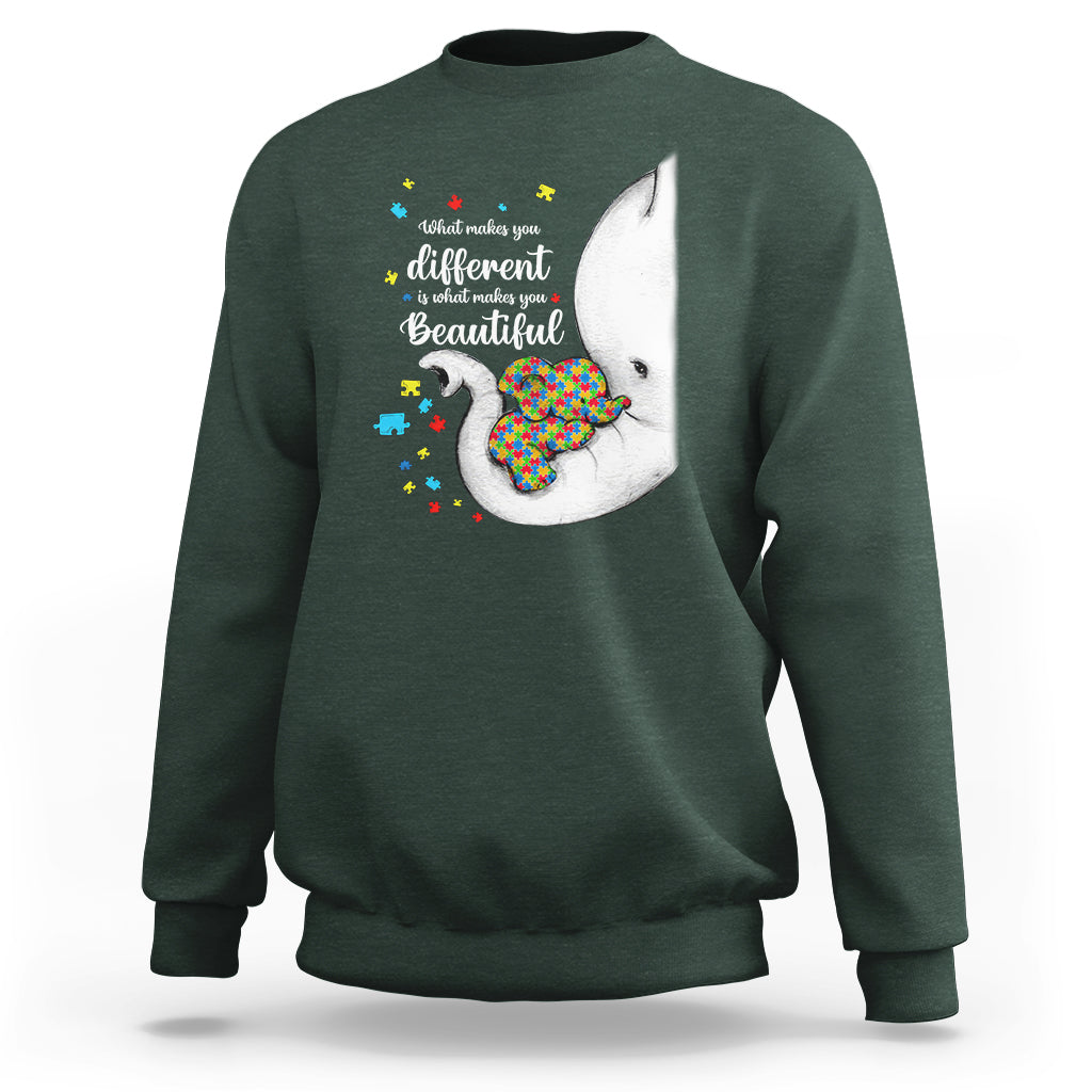 Elephant Autism Sweatshirt What Makes You Different Is What Makes You Beautiful Puzzle Pieces - Wonder Print Shop