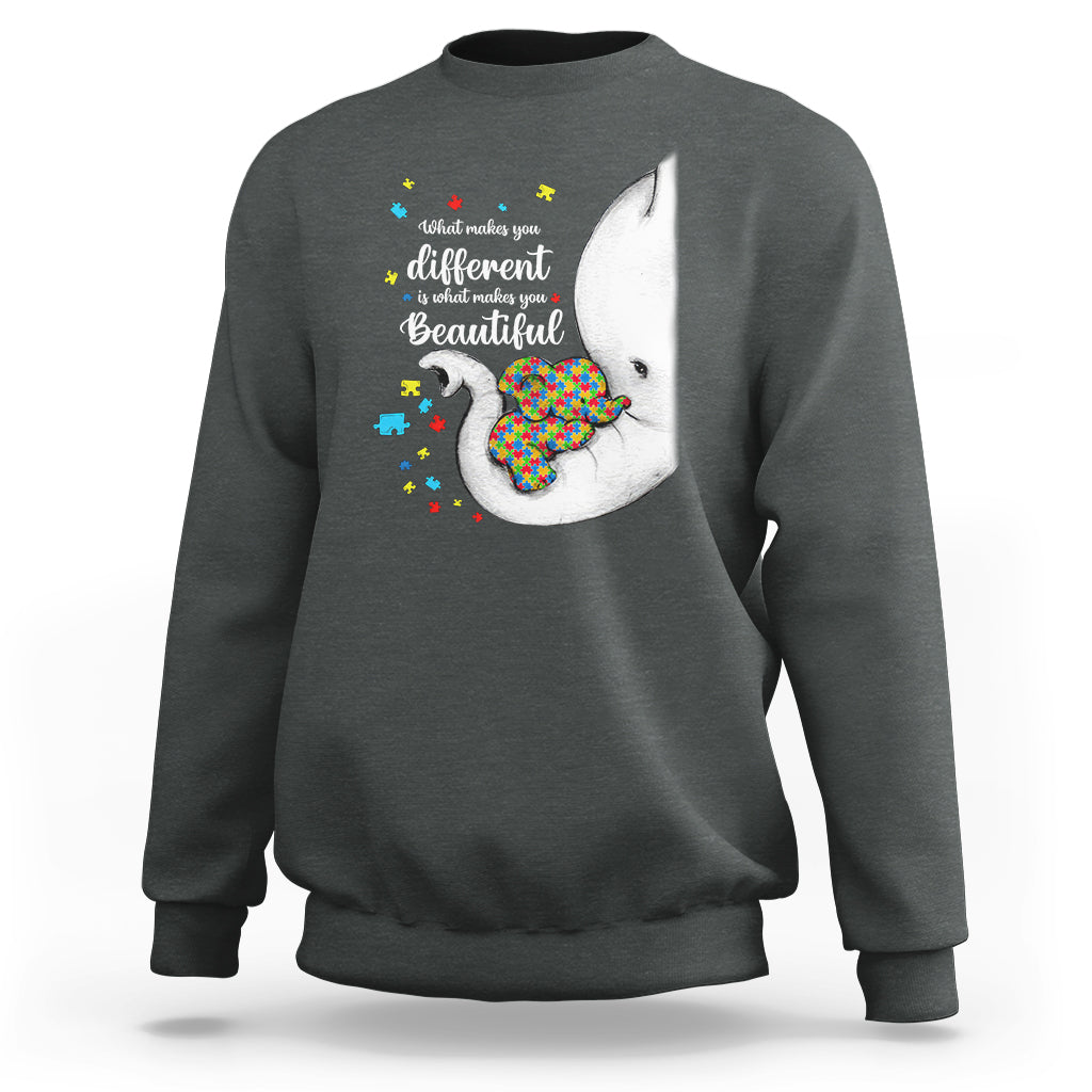 Elephant Autism Sweatshirt What Makes You Different Is What Makes You Beautiful Puzzle Pieces - Wonder Print Shop