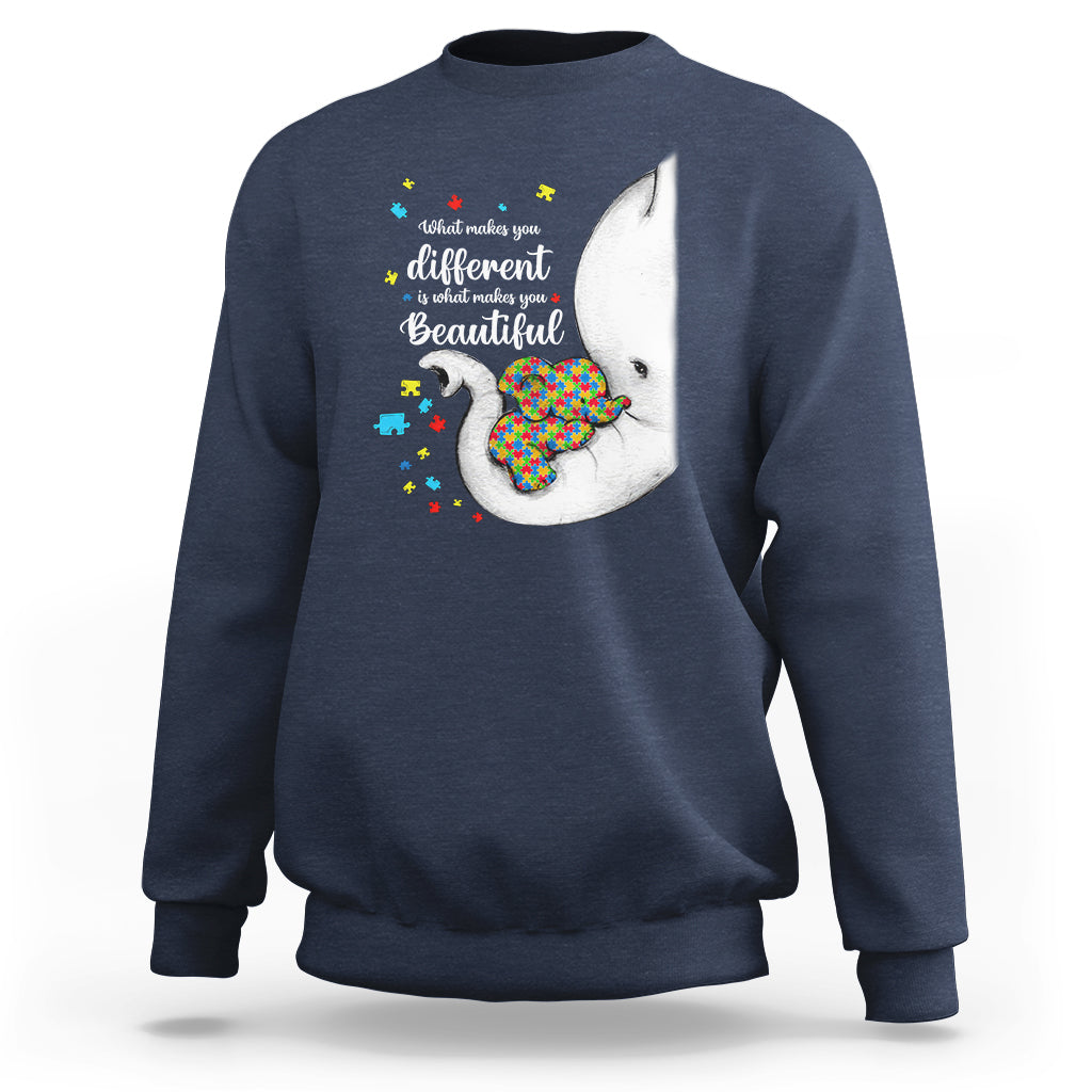 Elephant Autism Sweatshirt What Makes You Different Is What Makes You Beautiful Puzzle Pieces - Wonder Print Shop