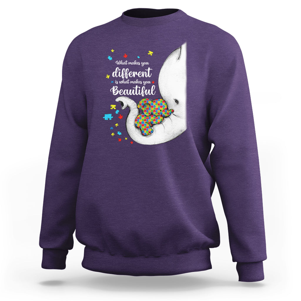 Elephant Autism Sweatshirt What Makes You Different Is What Makes You Beautiful Puzzle Pieces - Wonder Print Shop