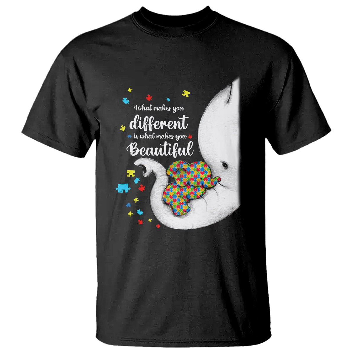 Elephant Autism T Shirt What Makes You Different Is What Makes You Beautiful Puzzle Pieces - Wonder Print Shop