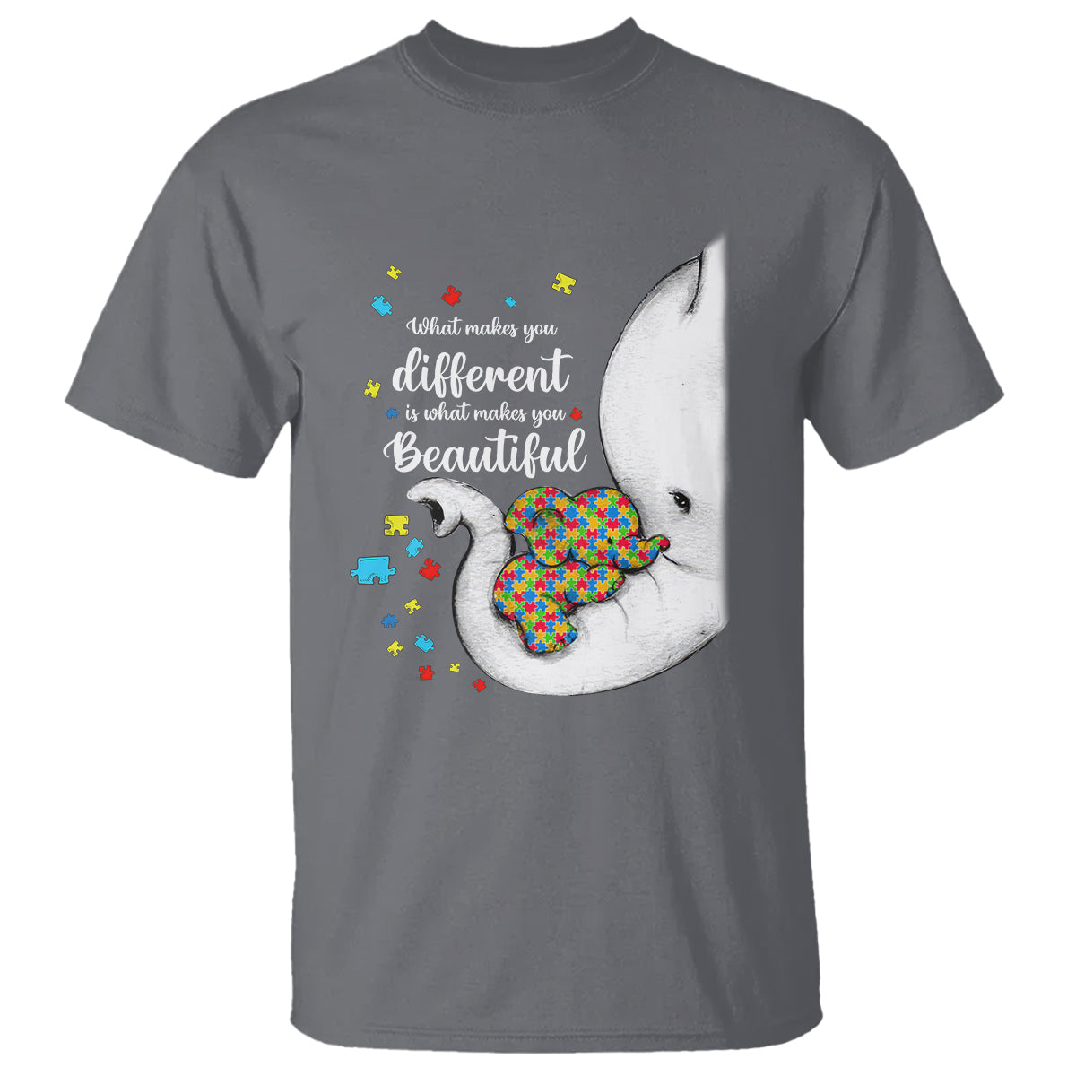 Elephant Autism T Shirt What Makes You Different Is What Makes You Beautiful Puzzle Pieces - Wonder Print Shop