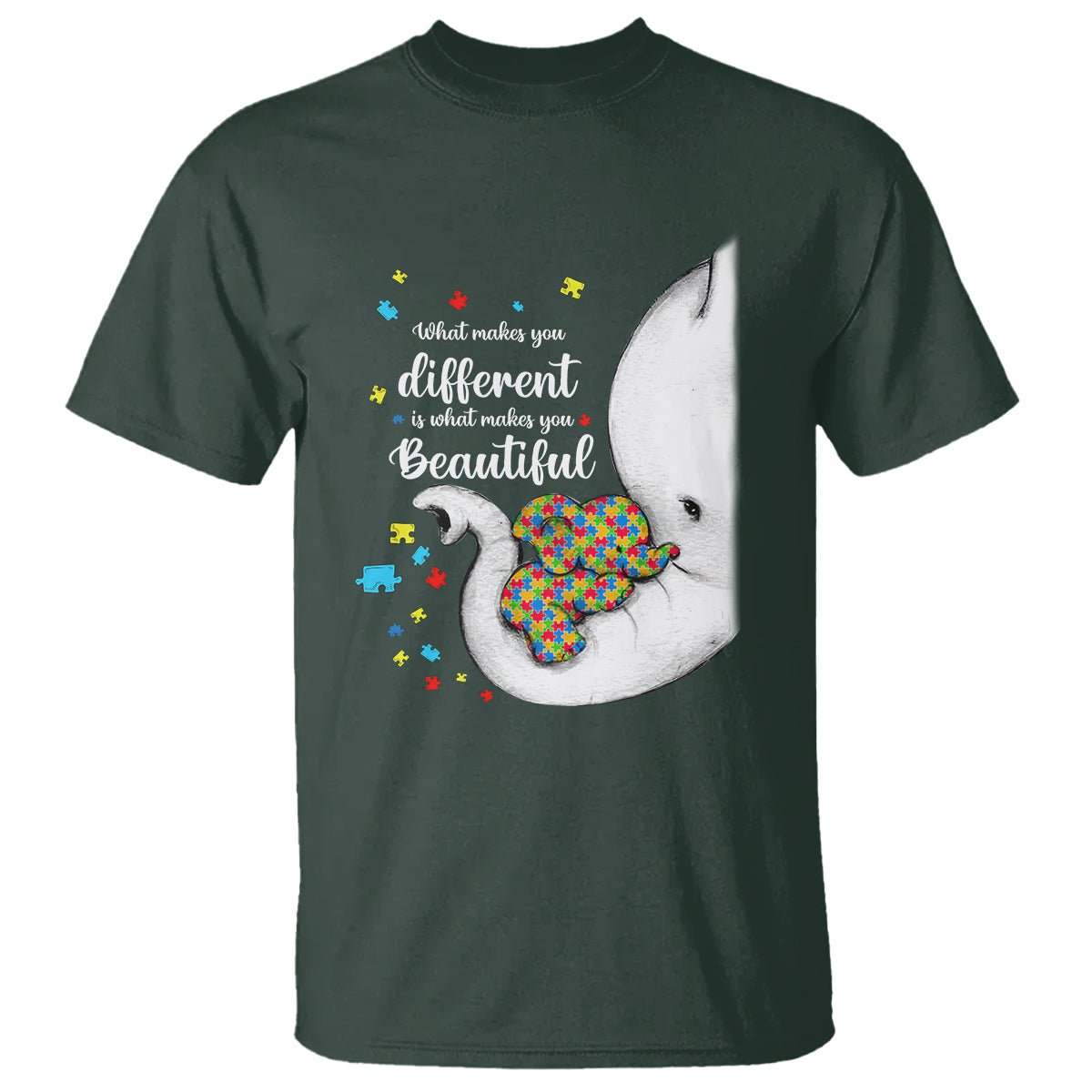 Elephant Autism T Shirt What Makes You Different Is What Makes You Beautiful Puzzle Pieces - Wonder Print Shop