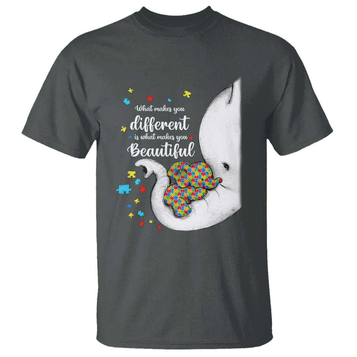 Elephant Autism T Shirt What Makes You Different Is What Makes You Beautiful Puzzle Pieces - Wonder Print Shop
