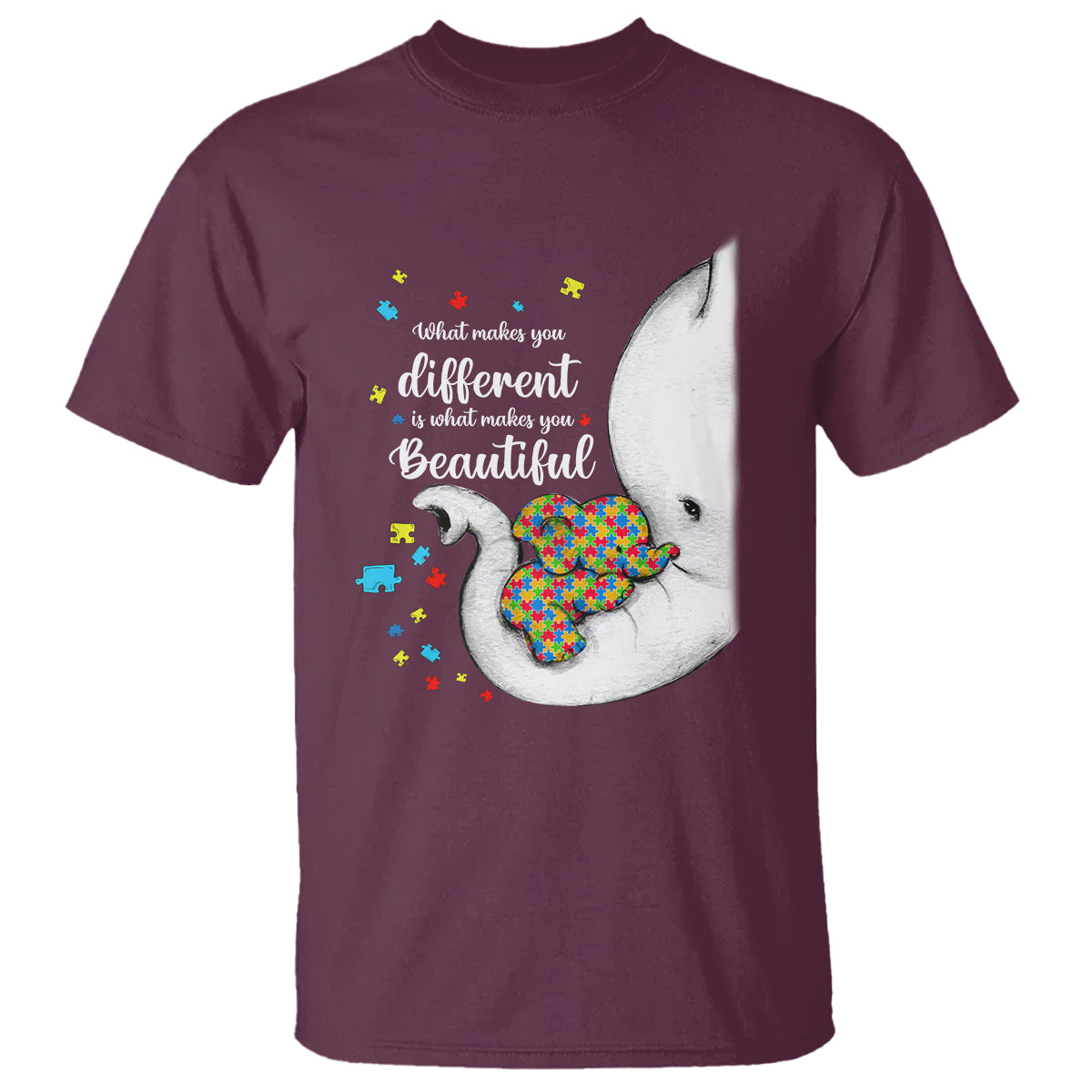 Elephant Autism T Shirt What Makes You Different Is What Makes You Beautiful Puzzle Pieces - Wonder Print Shop