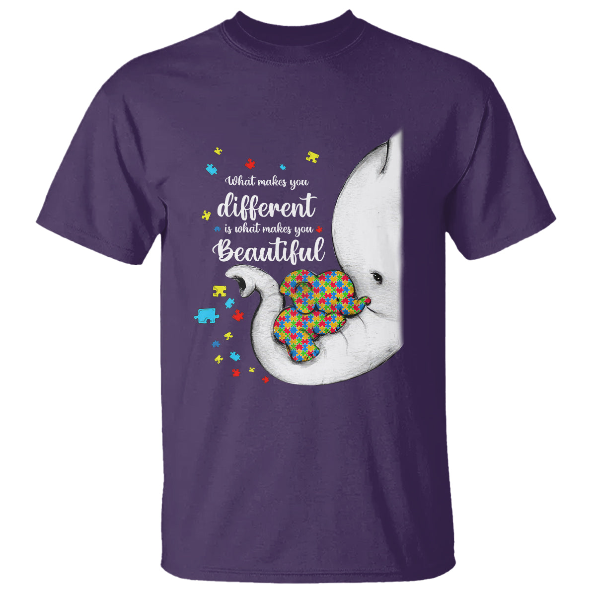Elephant Autism T Shirt What Makes You Different Is What Makes You Beautiful Puzzle Pieces - Wonder Print Shop