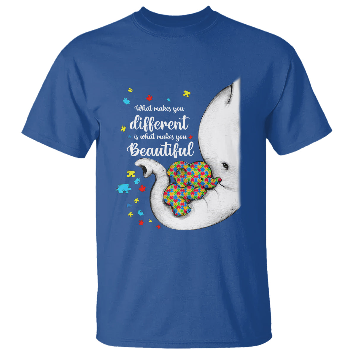Elephant Autism T Shirt What Makes You Different Is What Makes You Beautiful Puzzle Pieces - Wonder Print Shop