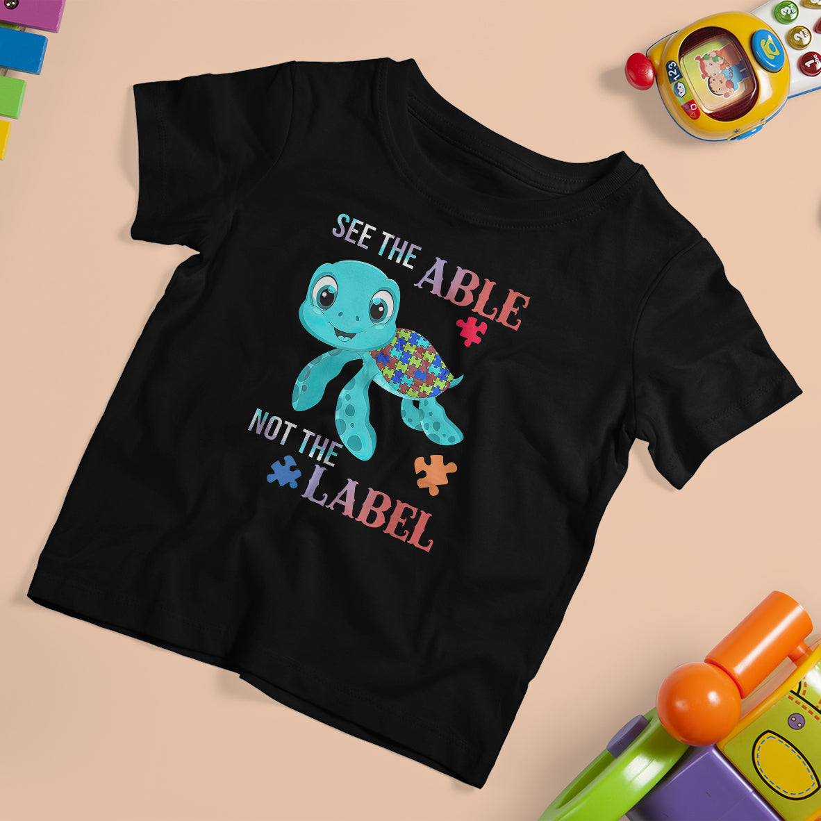 Turtle Autism T Shirt For Kid See The Able Not The Label Puzzle Pieces - Wonder Print Shop