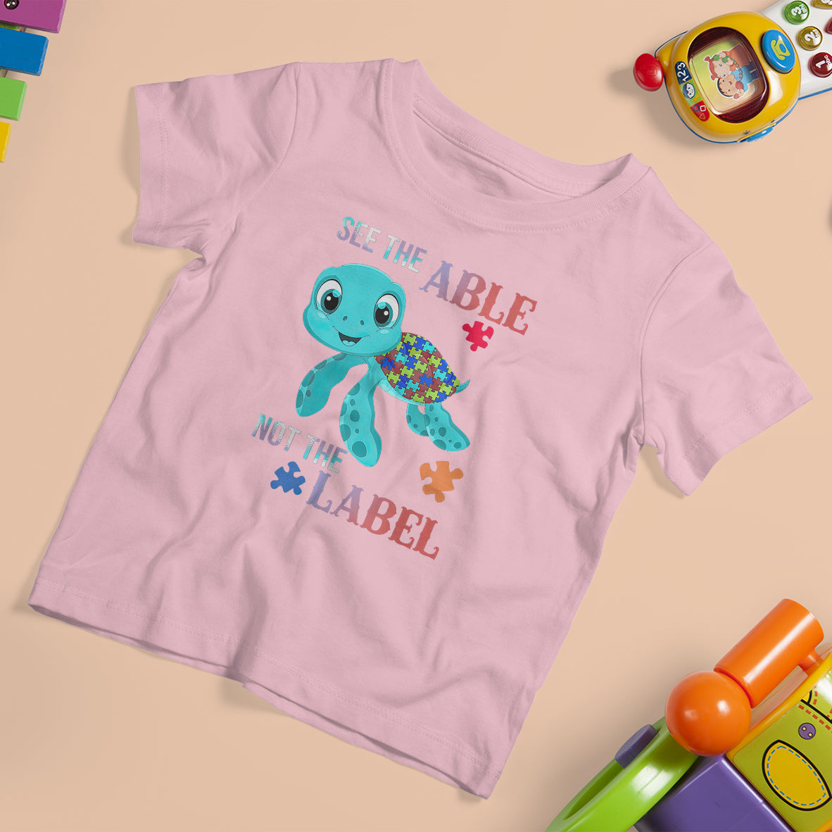 Turtle Autism T Shirt For Kid See The Able Not The Label Puzzle Pieces - Wonder Print Shop