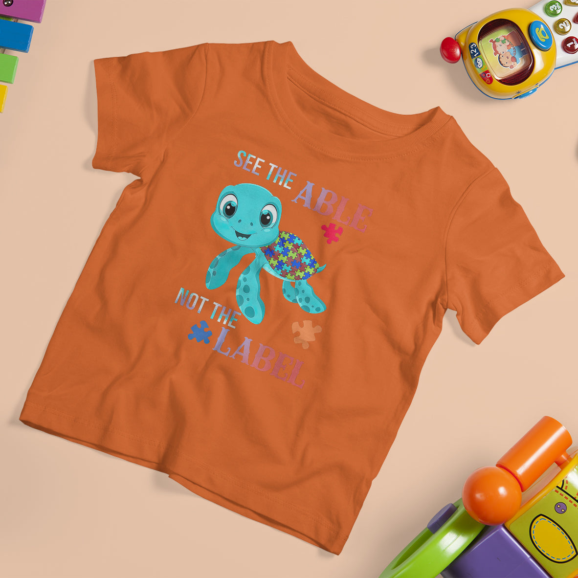 Turtle Autism T Shirt For Kid See The Able Not The Label Puzzle Pieces - Wonder Print Shop