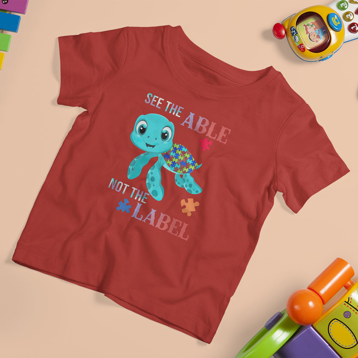 Turtle Autism T Shirt For Kid See The Able Not The Label Puzzle Pieces - Wonder Print Shop