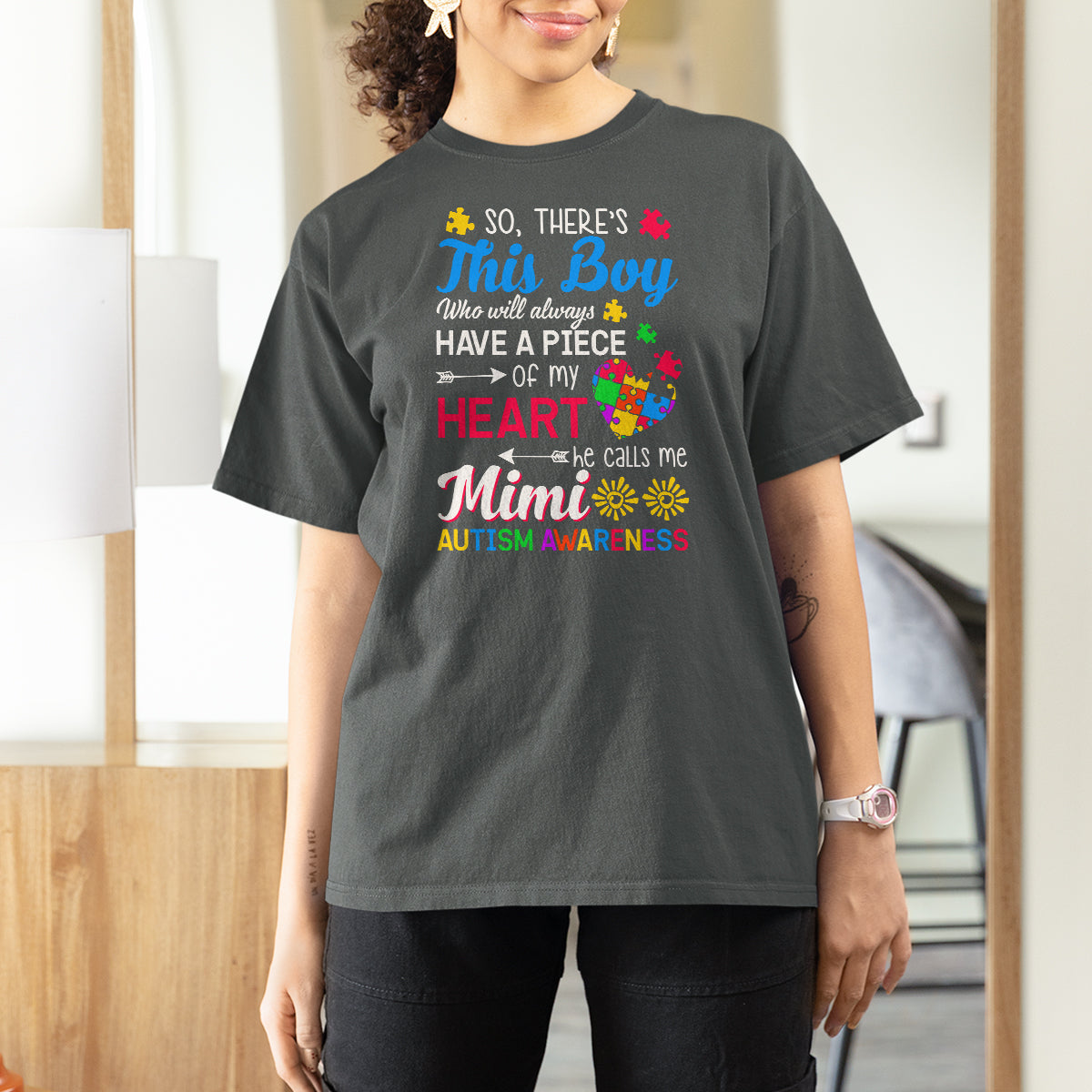 Autism Grandma T Shirt For Women This Boy Will Always Have A Piece Of My Heart He Calls Me Mimi Autism Awareness - Wonder Print Shop