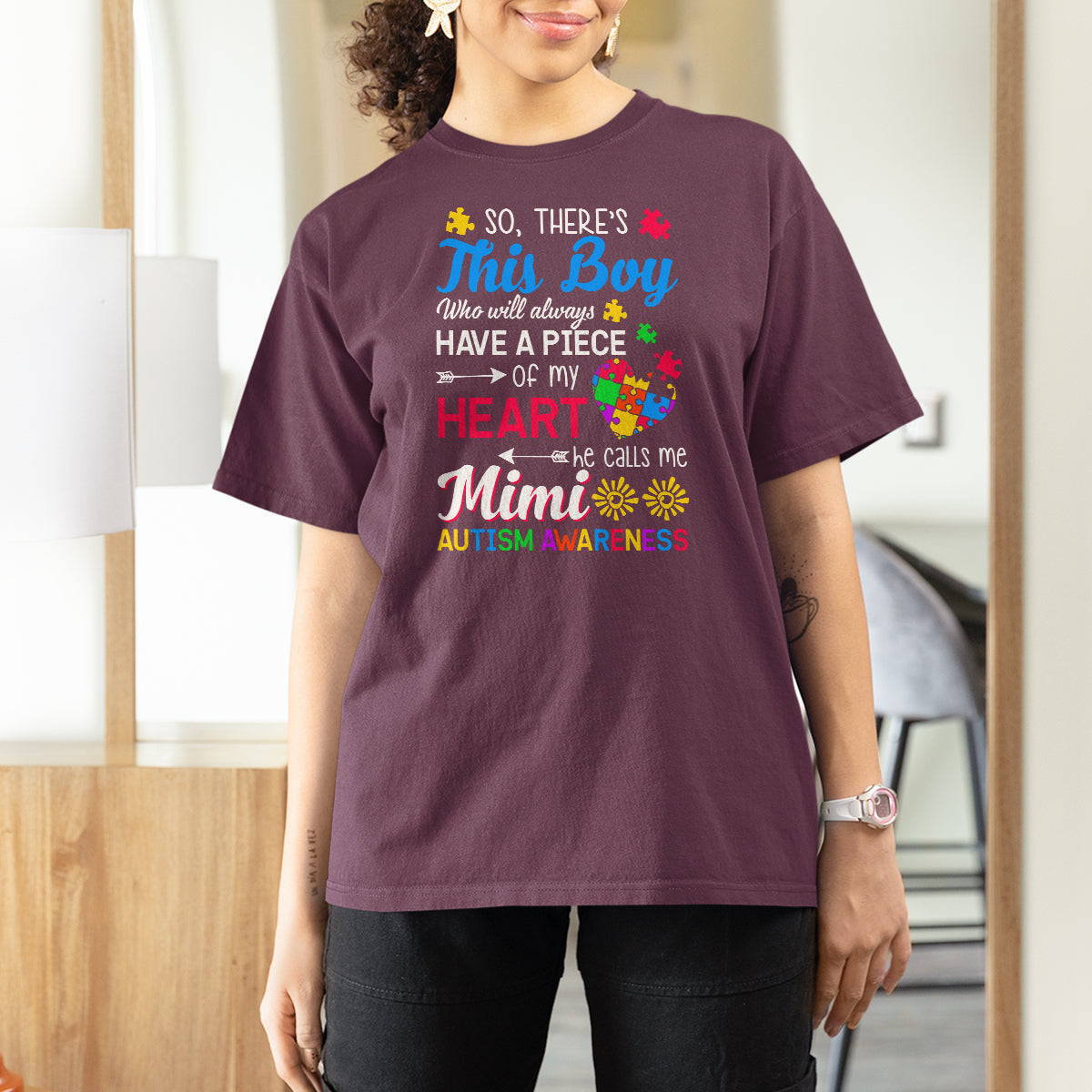 Autism Grandma T Shirt For Women This Boy Will Always Have A Piece Of My Heart He Calls Me Mimi Autism Awareness - Wonder Print Shop