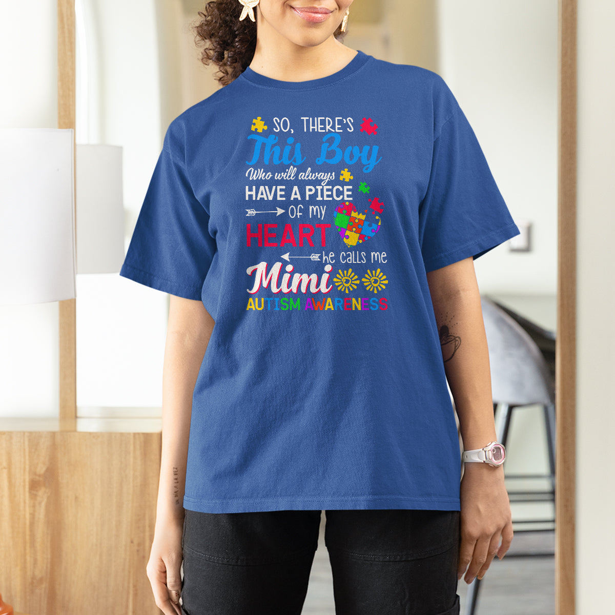 Autism Grandma T Shirt For Women This Boy Will Always Have A Piece Of My Heart He Calls Me Mimi Autism Awareness - Wonder Print Shop